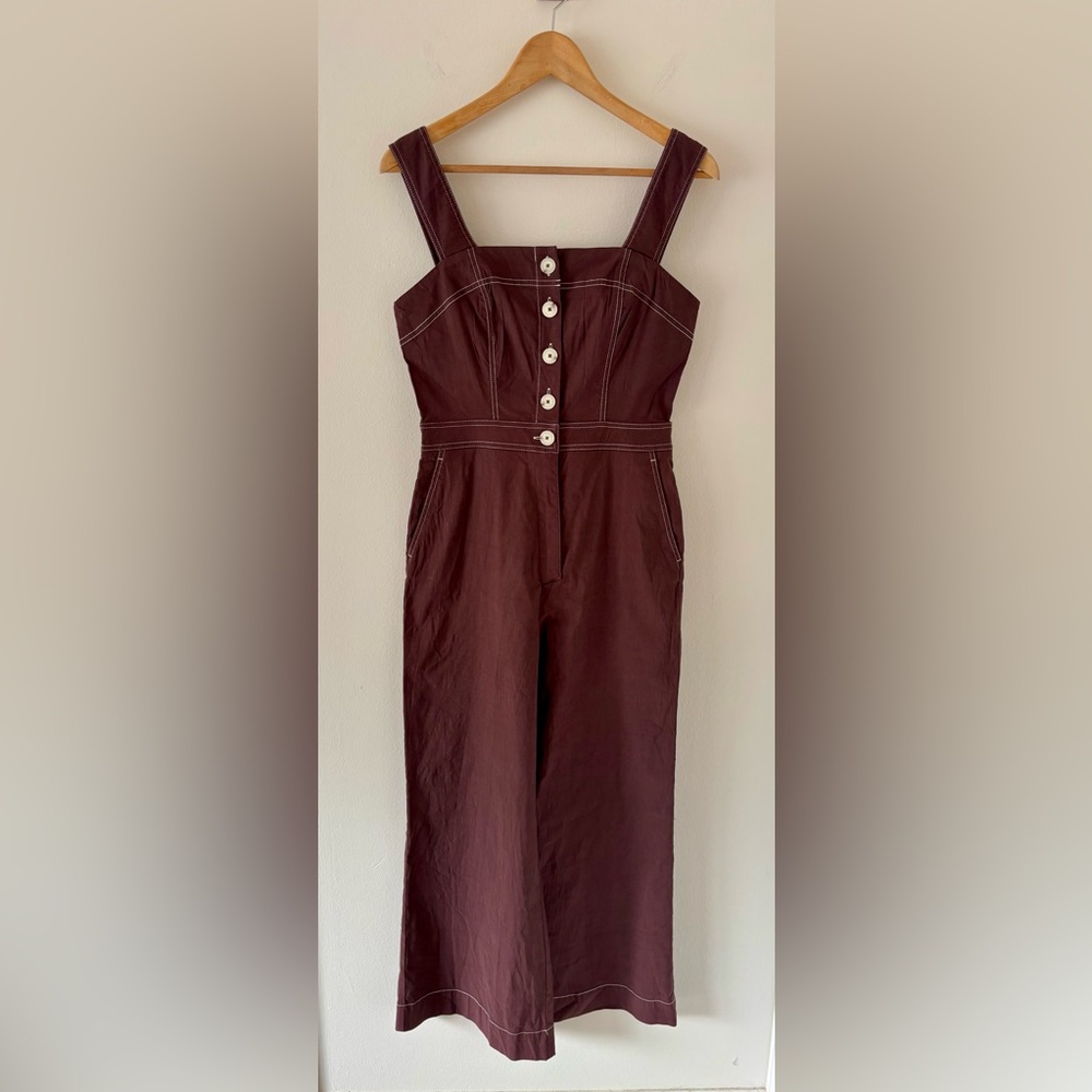 Maeve Brown Wide-Leg Jumpsuit with Contrast Stitching - Picture 6 of 13